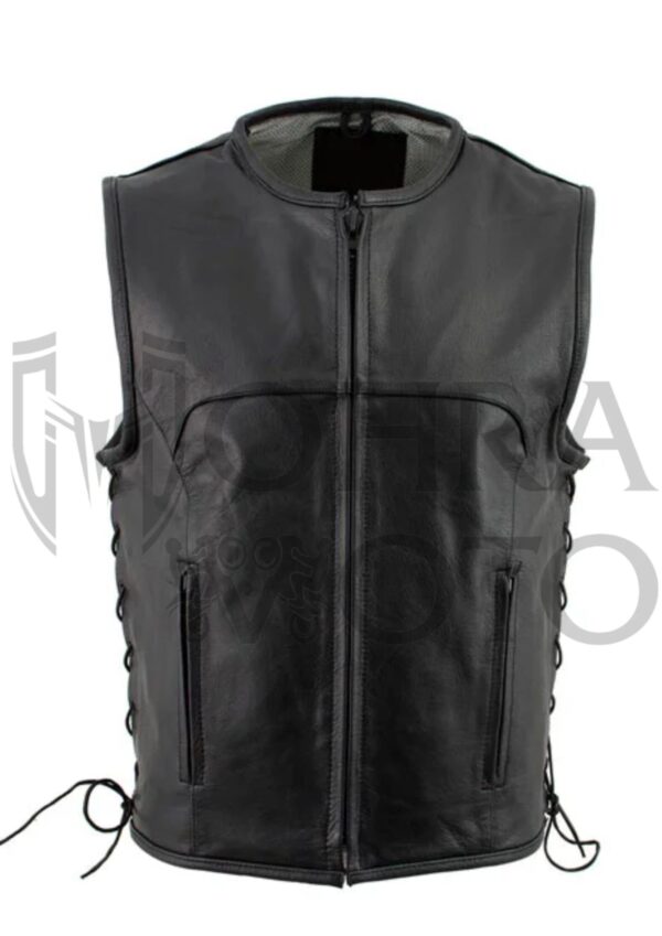 Black Advanced Collarless Leather Motorcycle Vest