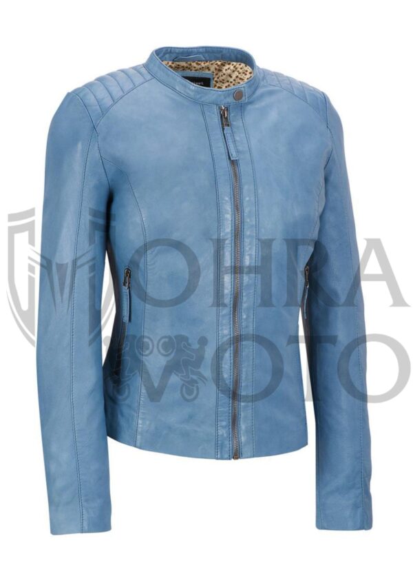 Women Blue Biker Leather jacket