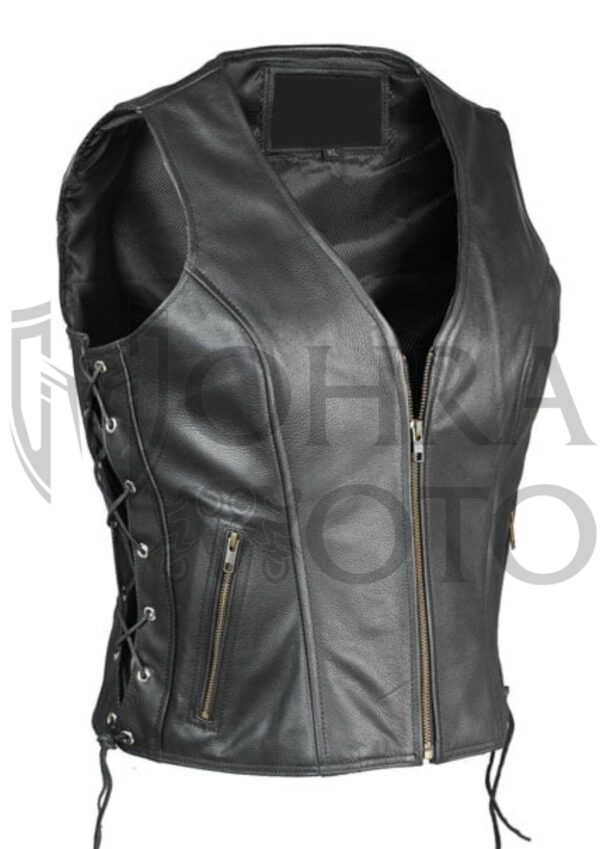 New Women’s Ladies Vintage Motorcycle Gilet Biker Real Leather Waistcoat Vest