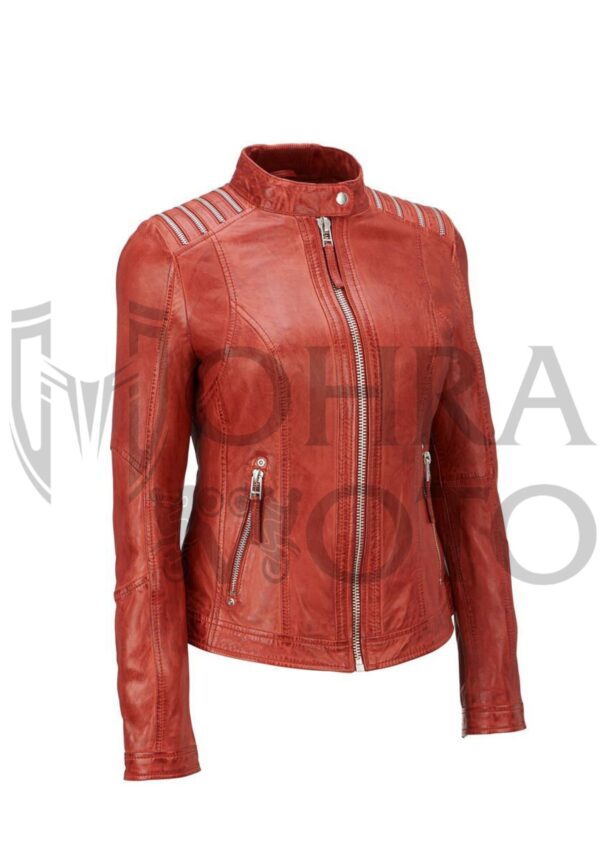 Women Red Biker Leather jacket