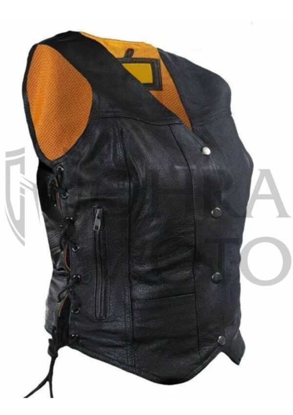 Womens Biker Classic Genuine Cowhide Leather Motorcycle Vest Side Lace