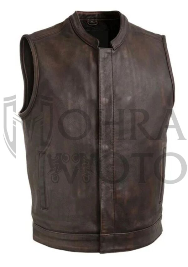 Brown Biker Style Leather Vest