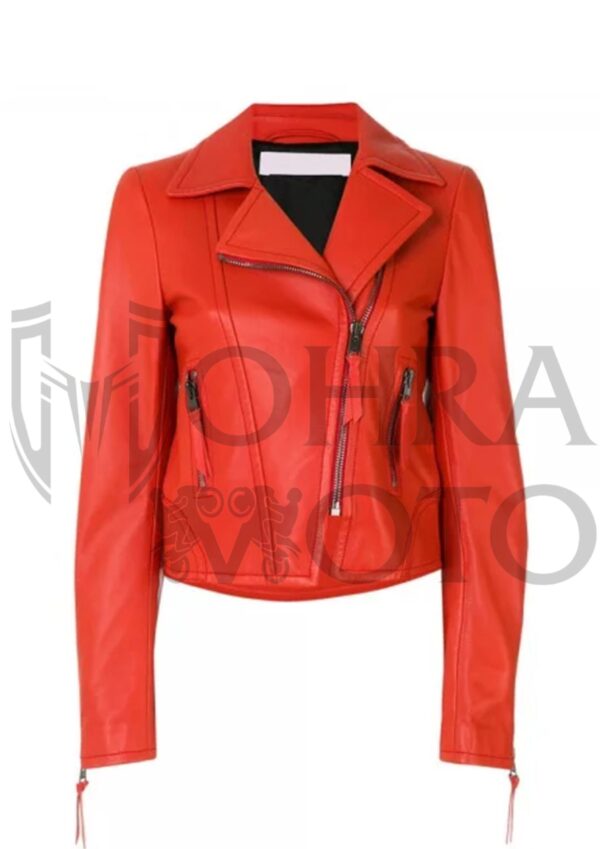 Orange Ladies Fashion Leather Jacket