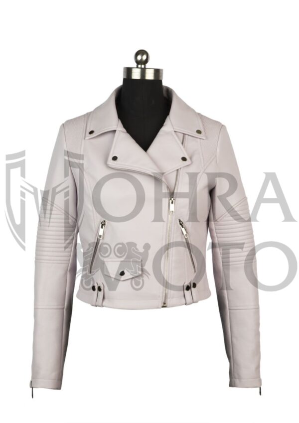 Women white Biker Leather jacket