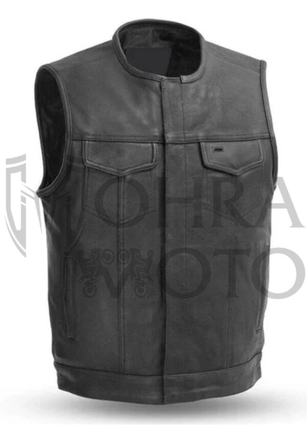 Men’s Black Leather Vest With Gun Pockets