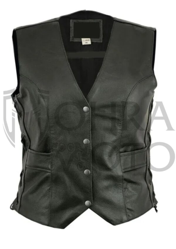 Womens Ladies Leather Waistcoat Motorcycle Biker Motorbike Fitted Cut With Laces