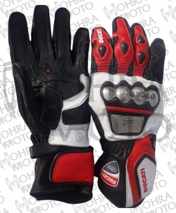 Ducati Track/Street Pre-Curved Professional Unisex Motorbike Leather Gloves - Image 2