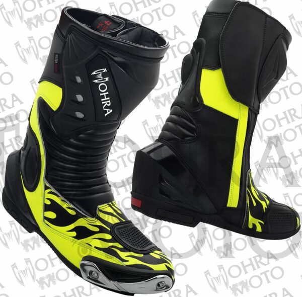 Mohra Moto Flame Yellow Motorbike Racing Boots