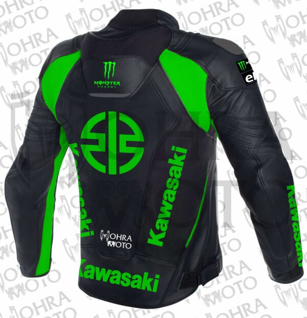 Kawasaki Monster Energy Cowhide Leather Motorcycle Jacket Unisex Motorbike Jacket - Image 2