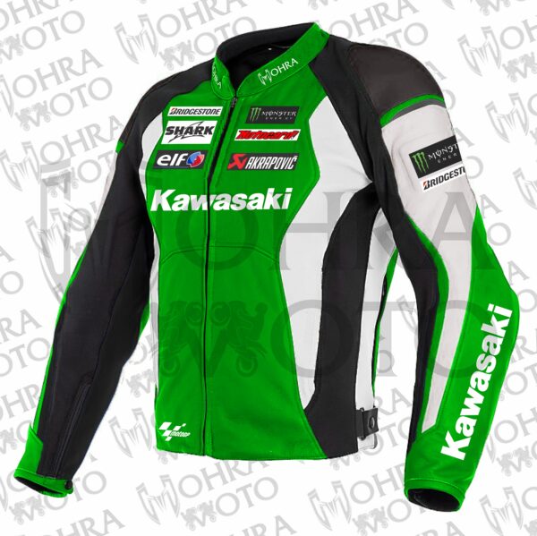 Kawasaki Monster Energy 1.3mm Leather Motorcycle Jacket Unisex Motorbike Jacket