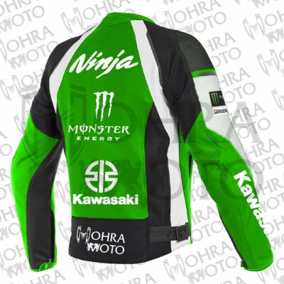 Kawasaki Monster Energy 1.3mm Leather Motorcycle Jacket Unisex Motorbike Jacket