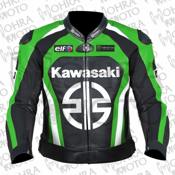 Kawasaki Monster Energy 1.3mm Leather Motorcycle Jacket Unisex Motorbike Jacket