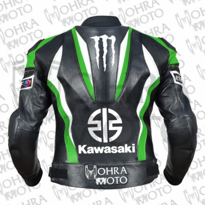 Kawasaki Monster Energy 1.3mm Leather Motorcycle Jacket Unisex Motorbike Jacket