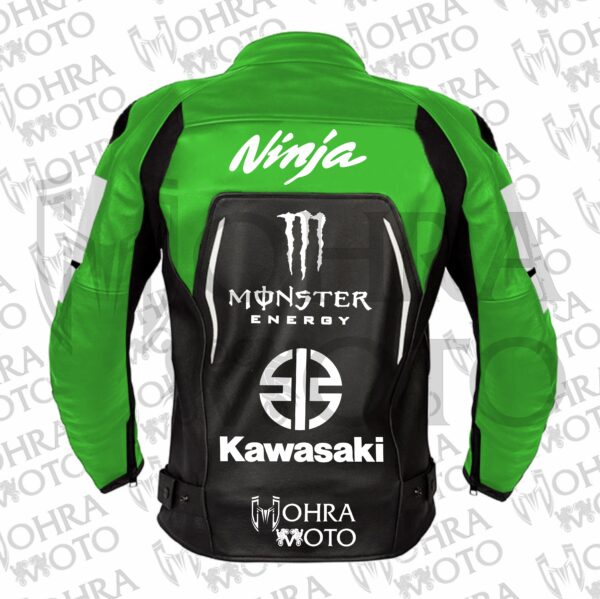 Kawasaki Monster Energy Cowhide Leather Motorcycle Jacket Unisex Motorbike Jacket - Image 2